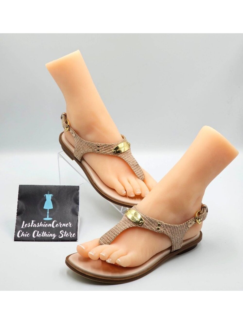 Michael Kors Women's Rose Gold Mk Plate Thong Flat Sandal Size 6M 2312 - Picture 5 of 16